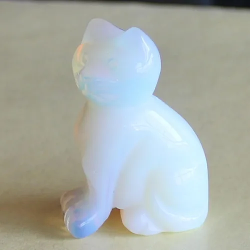 Vista 2 de Figura de gato de cristal mixta tallada a mano de 1.6 pulgadas talla de animal (opalito blanco)