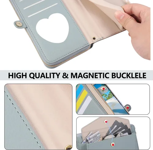 Vista 7 de Asuwish Funda de teléfono para Samsung Galaxy S23 5G con cremallera, funda para celular con protector de pantalla, correa para el hombro, espejo