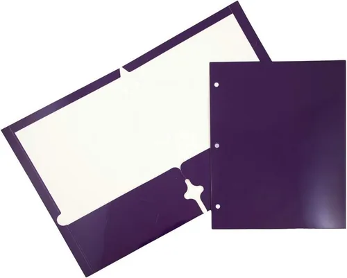 Vista 25 de JAM PAPER Carpetas escolares laminadas de dos bolsillos brillantes con 3 agujeros, color negro, paquete de 3