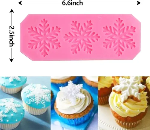 Vista 2 de Rainmae 6 moldes de silicona para pastel de copo de nieve de Navidad, copos de nieve 3D, herramientas de decoración de cupcakes de invierno