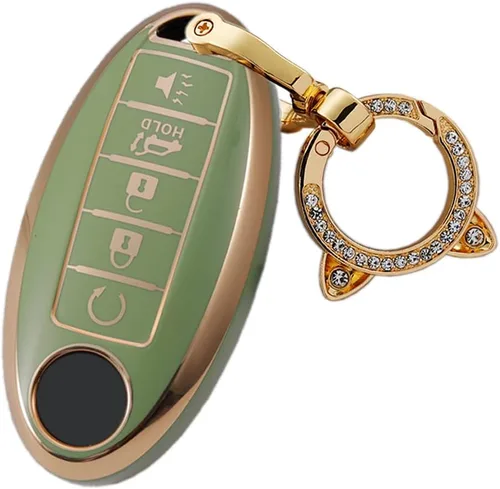 Vista 17 de ontto Protector de llavero de automóvil de 5 botones con llavero de TPU suave, borde dorado, guante para llaves Infiniti JX35 Q50 Q60 QX56 QX60 QX80