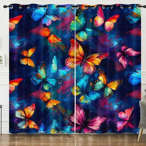 Vista 16 de HOSIMA Cortinas mágicas de hongos 2 paneles, cortinas de mariposa floral con mandala para sala de estar, decoración de habitación de moda para niñas