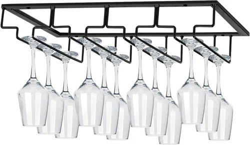 Vista 2 de MOCOUM Estante para copas de vino debajo del gabinete, soporte para copas de vino, soporte de alambre para copas de vino, colgador de almacenamiento