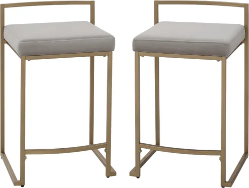 Vista 14 de Crosley Furniture Harlowe - Juego de 2 taburetes de bar tapizados con altura de mostrador, cocina y comedor, crema y dorado