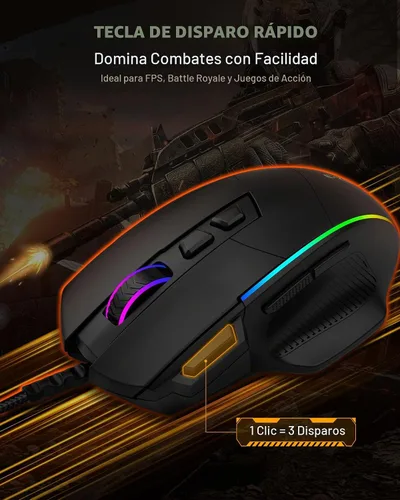 Vista 5 de Ratón para juegos de computadora con cable X49, llave de fuego rápido