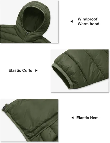 Vista 6 de TACVASEN Chaqueta Puffer Ligera para Hombre con Capucha Resistente al Agua a Prueba de Viento Chaqueta Aislante Acolchada con Forro Abrigos
