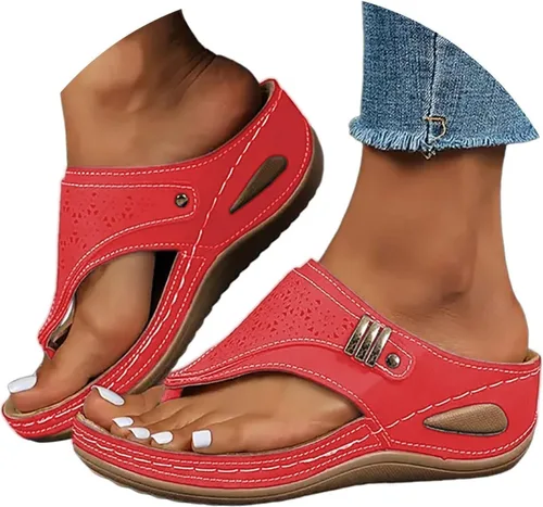 Vista 26 de Sandalias ortopédicas con soporte de arco, sandalias planas para exteriores, estilo bohemio, para caminar, cómodas, elegantes, informales
