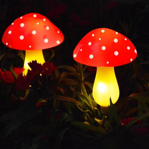 Vista 4 de Luces solares de hongos impermeables mejoradas, decoración al aire libre, 8 modos para jardín, camino, paisaje, patio, pascua, camino, Halloween