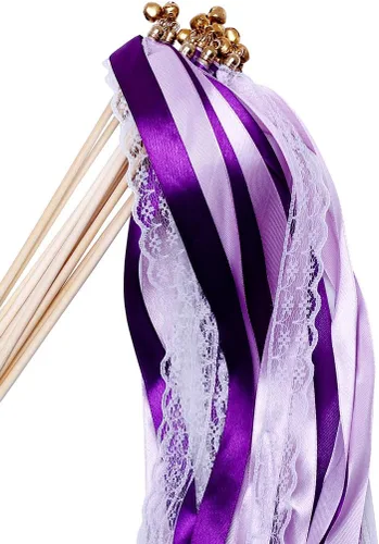 Vista 11 de 30 varitas de cinta de encaje para fiestas de cumpleaños de Navidad, varitas de hadas para actividades de boda (verde+encaje)