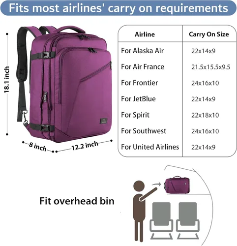 Vista 115 de MATEIN - Mochila de viaje extragrande de 10.56 galones, mochila de viaje ampliable apta para aerolíneas, para viajeros de fin de semana, hombres
