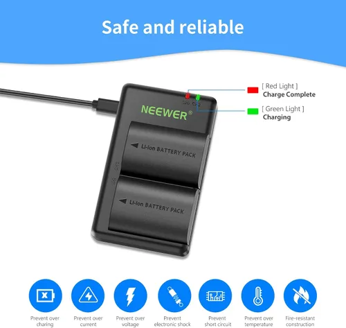 Vista 5 de NEEWER Juego de batería y cargador de repuesto para LP-E6NH, compatible con Canon EOS R7, R5, R6, 5D II, 6D, 7D, 70D, 80D, 90D, 2 baterías de 2250