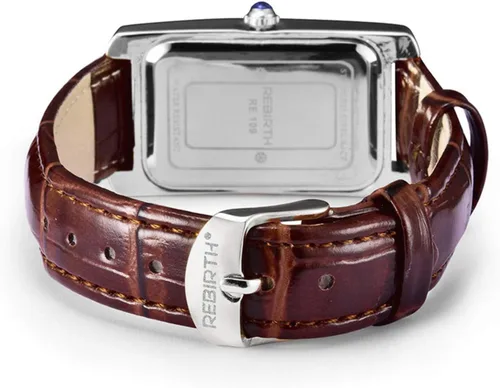 Vista 3 de Reloj de cuarzo para mujer, elegante, rectangular, con correa de cuero y corona de zafiro