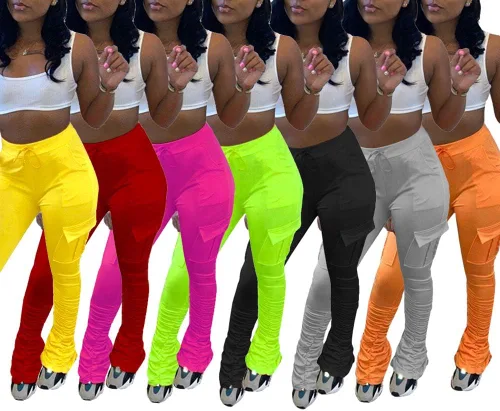 Vista 5 de SHINFY Leggings apilados para mujer, pantalones de yoga casuales con parte inferior acampanada, pantalones de chándal fruncidos