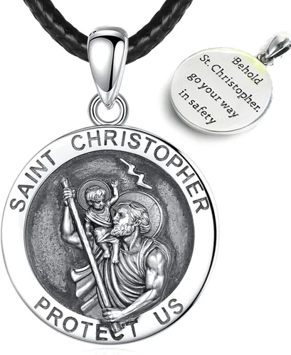 Vista 61 de EUDORA Medalla de plata de ley S925 con collar de San Patrono para mujeres A01-Saint Benedict Medalla