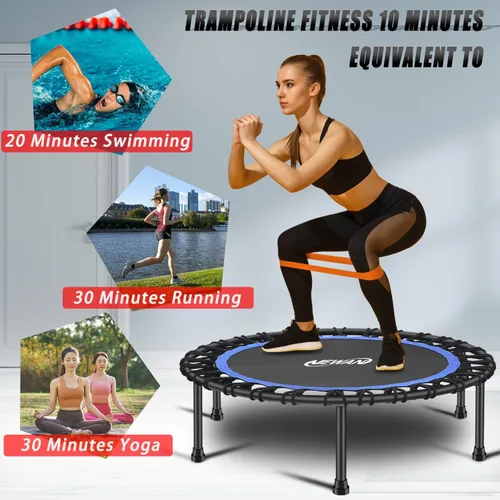 Vista 8 de Newan Mini trampolín silencioso de 40 a 48 pulgadas, trampolín de fitness, bungee rebote, entrenamiento cardiovascular, entrenamiento para adultos