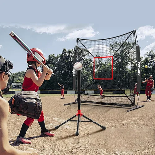 Vista 5 de ZONLOLO 6x6ft Baseball & Softball Net for Hitting,Pitching and Batting, Throwing,Baseball net with Sturdy Bow Frame,Battting Tee,Strike Zone, Middle