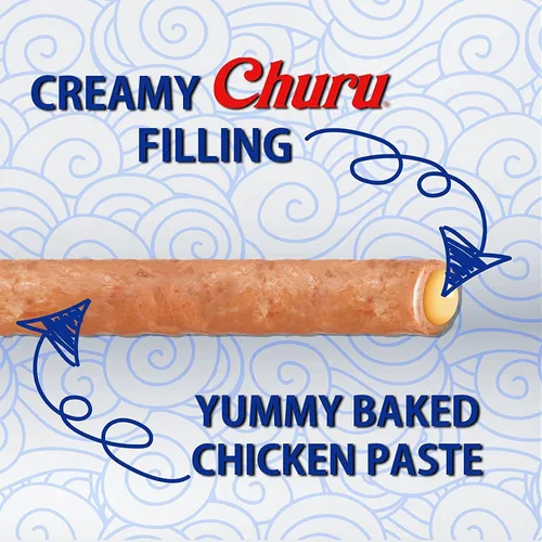 Vista 3 de INABA Churu Rolls - Rollos para perros, sin granos, suaves y masticables al horno envueltos de pollo rellenos de churu, 0.42 onzas cada palito 24