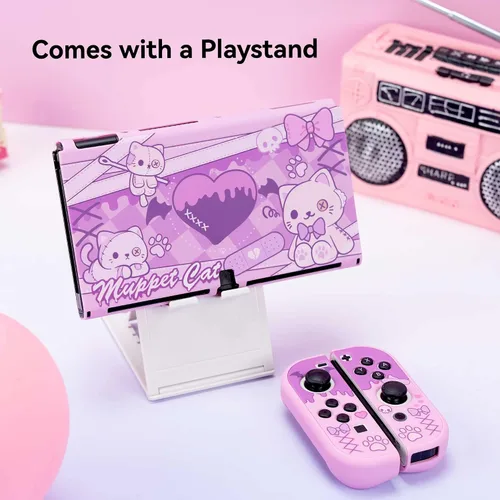 Vista 6 de GeekShare Funda protectora delgada compatible con Nintendo Switch OLED y Joy-Con - Absorción de golpes y arañazos - Muppet Cat