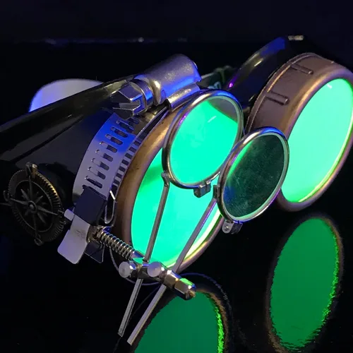 Vista 17 de Lentes estilo victoriano Steampunk con diseño de brújula, lentes de colores y lupa ocular