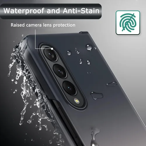 Vista 4 de NINKI Funda compatible con Galaxy Z Fold 4 en blanco y negro degradado con protector de pantalla y bisagra, funda protectora de cuerpo completo