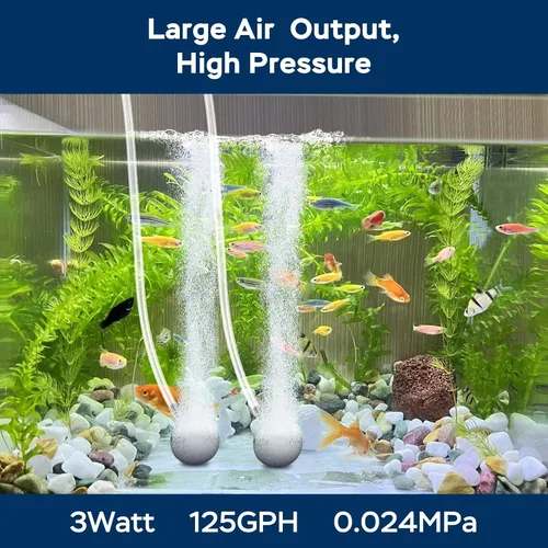 Vista 2 de AquaMiracle Aquarium Air Pump 3W/6W/10W, Super Quiet Powerful Fish Tank Air Pump with Double-Layer Sound Insulation, Adjustable Pond Aerator Pump