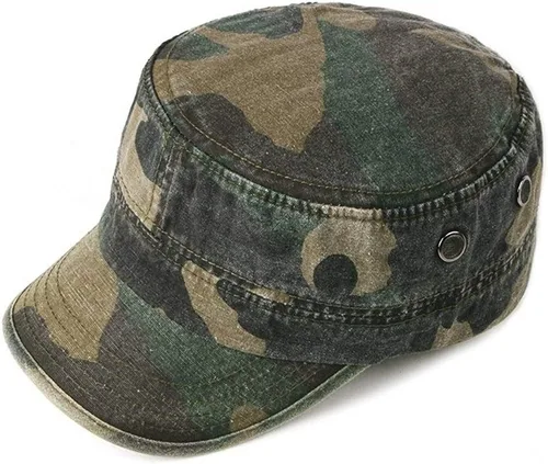 Vista 3 de Gorra unisex militar para hombre y mujer, con parte superior plana, ajustable, camuflaje