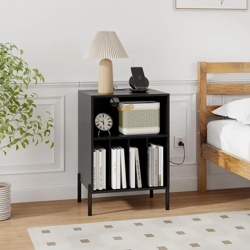 Vista 8 de Giantex Soporte para tocadiscos con estación de carga, soporte para tocadiscos con armario de almacenamiento, estante para tocadiscos con patas