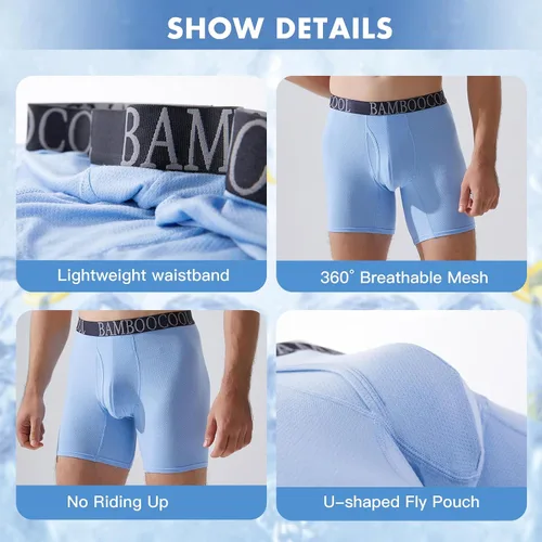 Vista 5 de BAMBOO COOL Men's 360 Breathable Mesh Underwear Moisture-Wicking Boxer Briefs Cooling Performance,Multipack