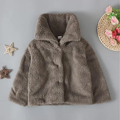 Vista 2 de Abrigos para bebés y niñas chaquetas manga larga cárdigan sólido grueso chaqueta cremallera de felpa abrigo niños