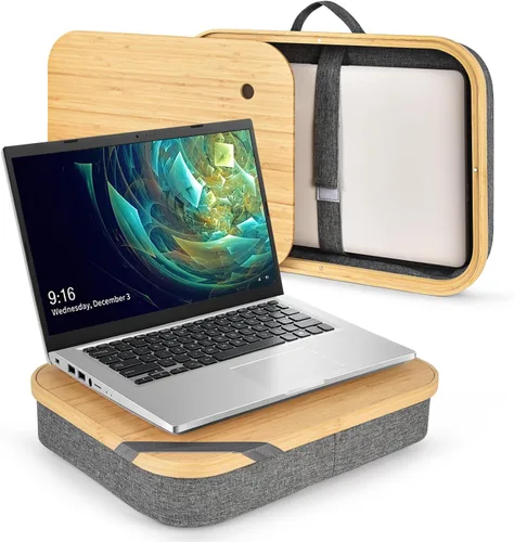 Vista 8 de MAYJOY Escritorio de bambú portátil con almacenamiento, escritorio de regazo con funda extraíble para regazo, soporte de laptop para regazo