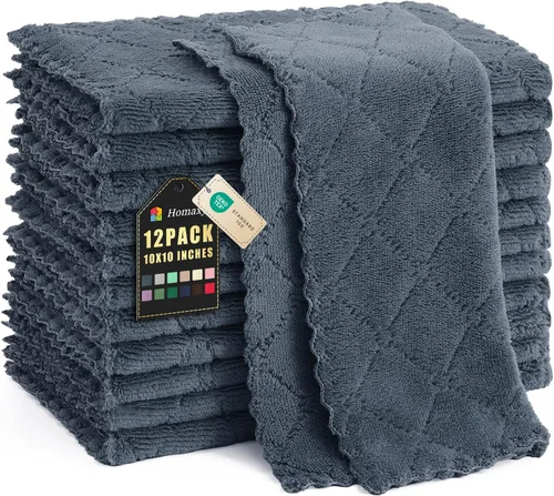 Vista 86 de Homaxy - Paquete de 12 trapos de cocina (13 x 19 pulgadas, marrón), de terciopelo coral supersuaves y absorbentes para lavar platos, paño