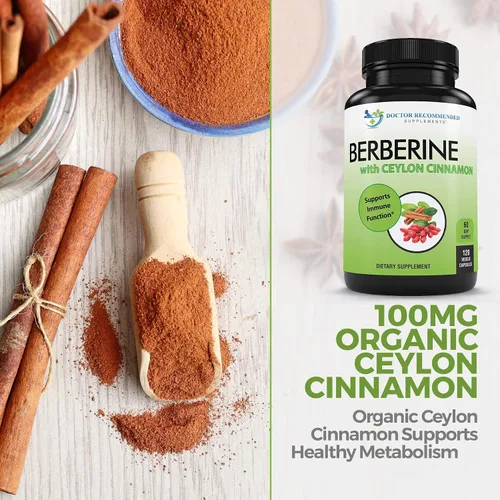 Vista 4 de DOCTOR RECOMMENDED SUPPLEMENTS Berberina con canela de Ceilán, 1200 mg de berberina y 100 mg de canela de Ceilán orgánica, 120 cápsulas vegetales