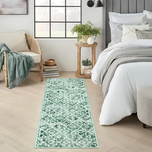 Vista 23 de Moynesa Alfombra marroquí lavable de 2 x 3 pulgadas, pequeña, azul, para cocina, baño, suave, antideslizante, de pelo bajo, moderna, geométrica