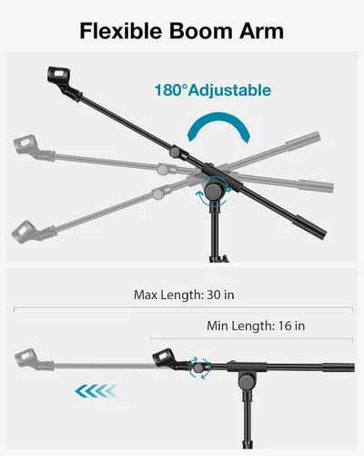 Vista 7 de InnoGear Soporte para micrófono, trípode con brazo articulado, soporte de micrófono de piso con altura ajustable, resistente, con bolsa