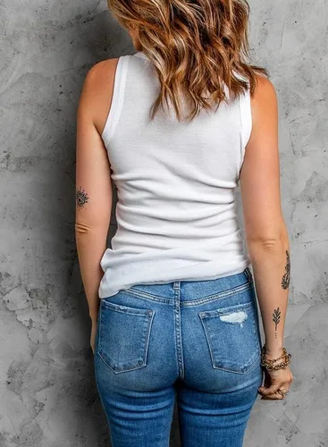 Vista 2 de Dokotoo - Camiseta ajustada sin mangas para mujer, tirantes anchos, escote bajo, con ribetes, deportiva, para entrenamiento