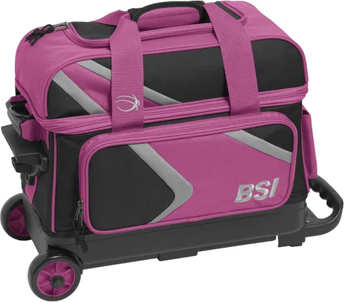 Vista 27 de BSI Dash Roller Bowling Bag with Smooth Rolling Wheels, Padded Ball Compartment, Retractable Locking Handle, & Shoe Pocket Negro/Azul/Gris