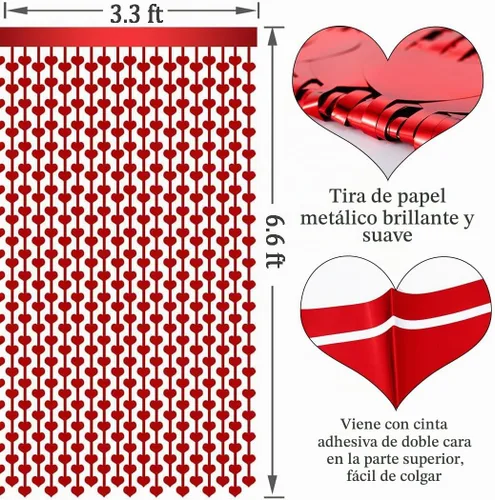 Vista 2 de Abien Cortinas de oropel de corazón, decoraciones de corazón, serpentinas rojas para decoración de fiesta de San Valentín, telón de fondo