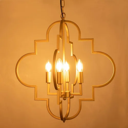 Vista 6 de Wellmet Lámpara de araña Orb Dorada, 4 luces, estilo vela, geométrica, para comedor, vestíbulo, entrada, pasillo, comedor y sala de estar, 22.4