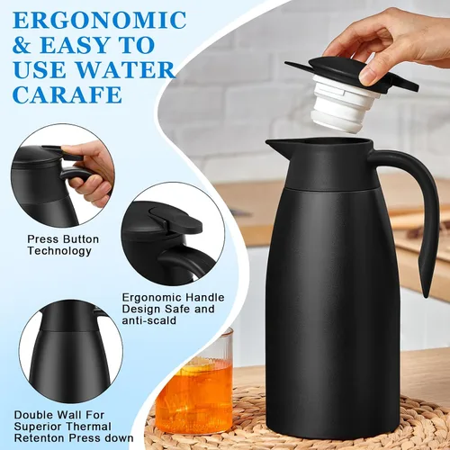 Vista 3 de Uiifan 2 Piezas Jarras Térmicas de 68oz con Aislamiento de Acero Inoxidable de Doble Pared Frasco al Vacío con Cepillos para Mantener Café y Té por