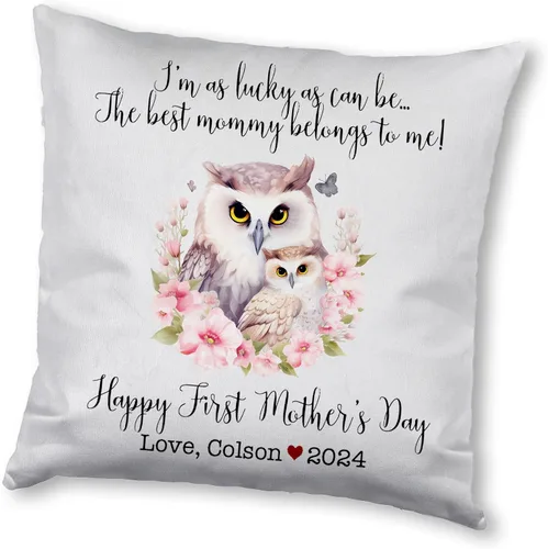 Vista 6 de Funda de almohada personalizada para el primer día de la madre, diseño floral de búho, funda de almohada personalizada para el día de la madre Búho