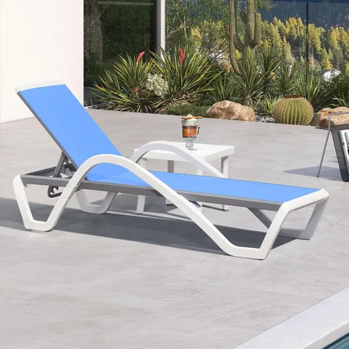 Vista 27 de PURPLE LEAF Juego de 3 tumbonas para patio con brazo y mesa, plástico Caqui