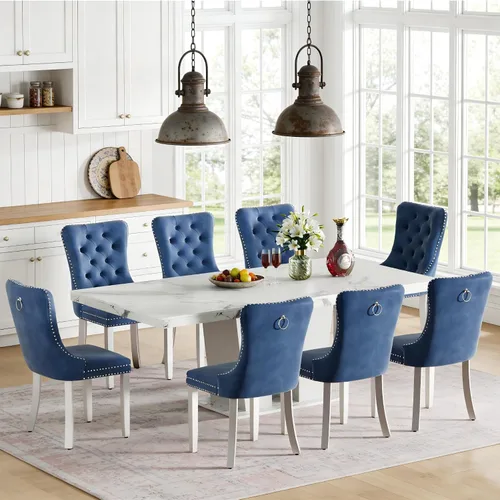 Vista 44 de Mesa de comedor extensible de 78.74 pulgadas para 6 8 y 10 pulgadas, moderna mesa de comedor extensible de granja con base de doble pedestal, mesa