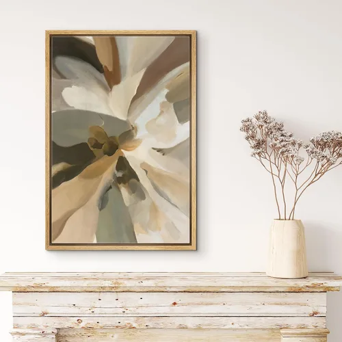 Vista 3 de MUDECOR Impresión en Lienzo Enmarcado Arte de Pared Pincelada Floral Abstracta en Tonos Neutros Cálidos Tonos Terrosos Ilustraciones Minimalismo