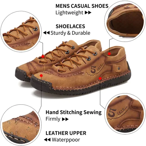 Vista 5 de alcubieree Zapatos casuales de cuero para hombre, cómodos y modernos, mocasines ligeros, para caminar, conducir, tallas 7.5-13