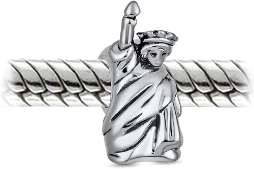 Vista 2 de Red Big Apple Travel Vacation Tourism Saying I Love New York Statue of Liberty Charm Bead For Women For Teen Enamel .925 Sterling Silver Fits