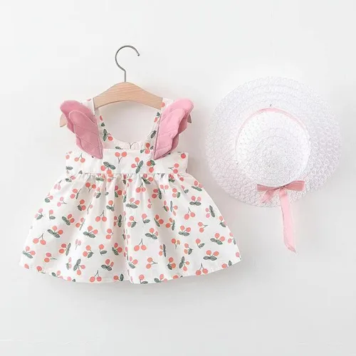 Vista 3 de Vestido de princesa para niñas, sin mangas, estampado de cerezas, vestido de princesa