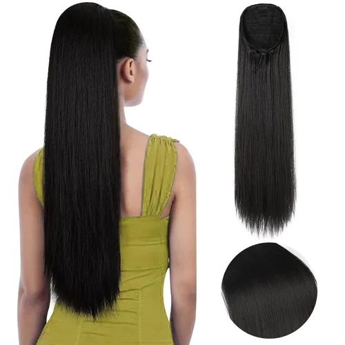 Vista 29 de SEIKEA Extensiones de cola de caballo con cordón, larga y recta, cola de caballo falsa, natural, suave, extensiones de cabello sintético resistente