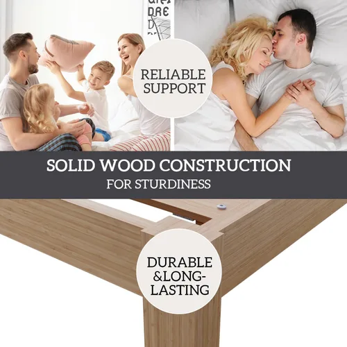 Vista 6 de Marco de cama de bambú tamaño completo con plataforma de madera sólida estable con listones antideslizantes, soporte para cama alta, no necesita