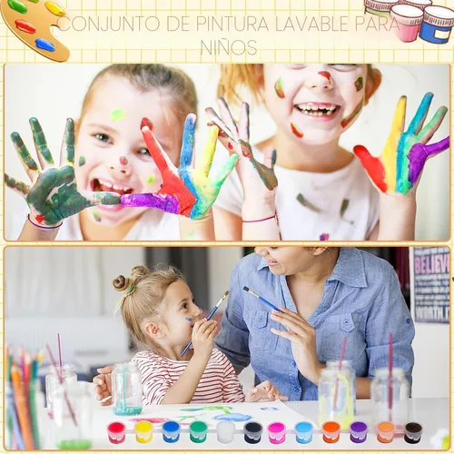 Vista 4 de Juego de 145 piezas de mini pintura acrílica para niños, 12 colores, tira de pintura acrílica lavable con 5 bandejas de pintura para niños