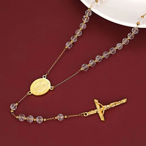Vista 9 de FaithHeart Christian Rosary Bead Cross Necklace for Women Men, Stainless Steel Praying Rosary Y Necklace Jewelry, Gift Box